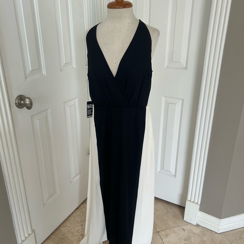 Express Black and White Halter Maxi Gown